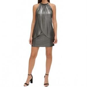 NEW Kensie Metallic Sheath Dress in Gunmetal with Clasped‎ Chain Closure, Size 8